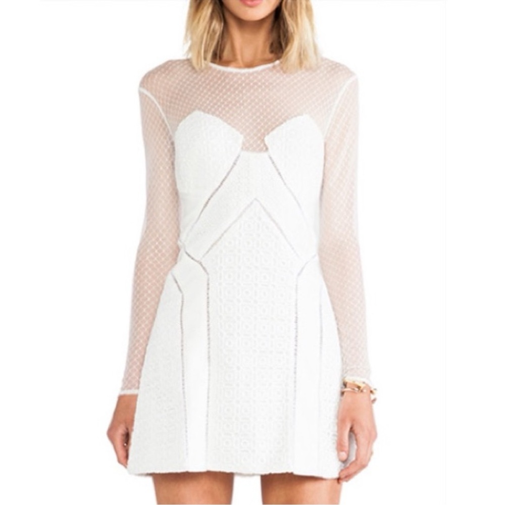 Self-Portrait Lace And Mesh Paneled Long‎ Sleeve Dress Size 0